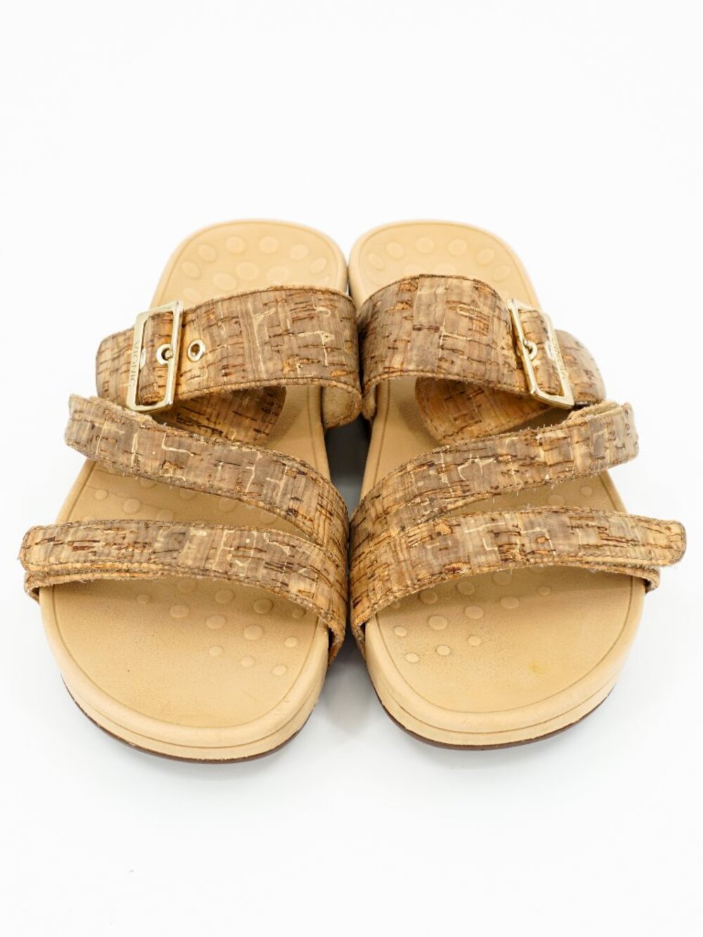 VIONIC Skylar Gold Cork Sandal Womens Size 8 Brown Slide Orthopedic Comfort